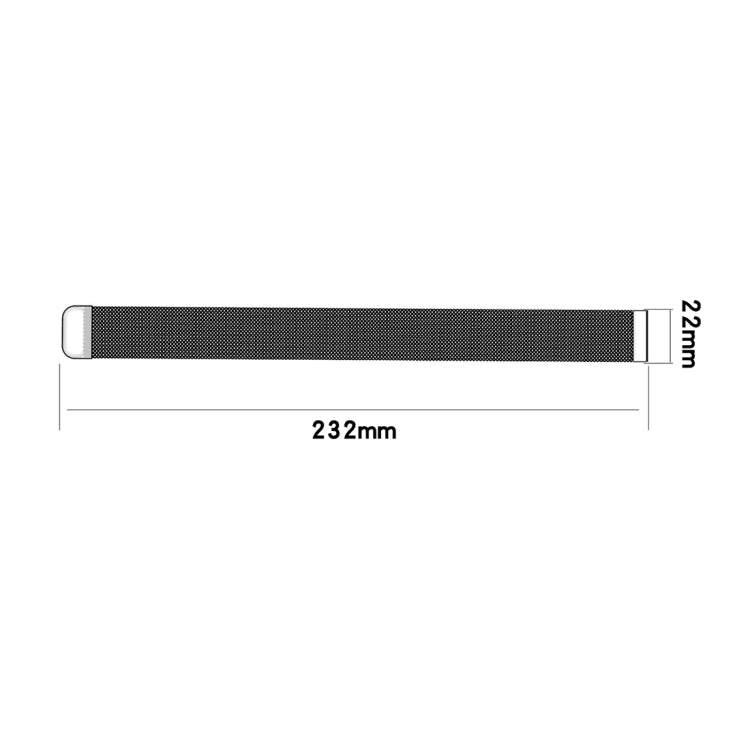 22mm milan-style watch strap size diagram showing 232mm length and 22mm width