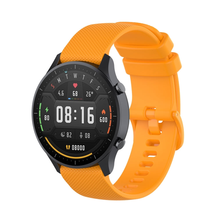 22mm amber yellow silicone watch strap with small plaid texture, pin-and-buckle style