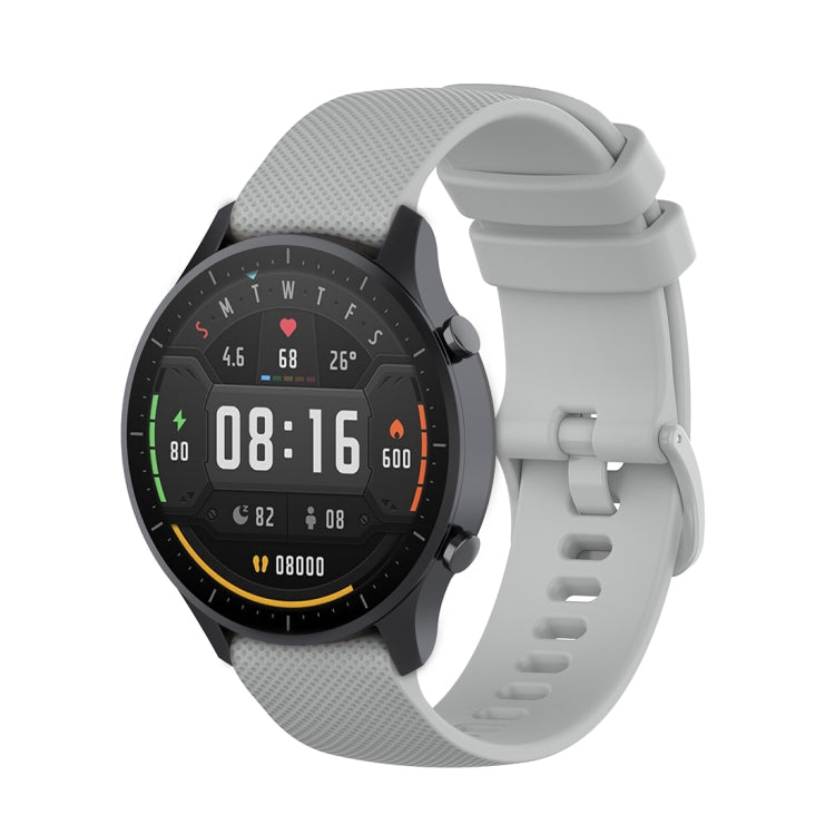 22mm grey silicone watch strap with small plaid texture, pin-and-buckle style