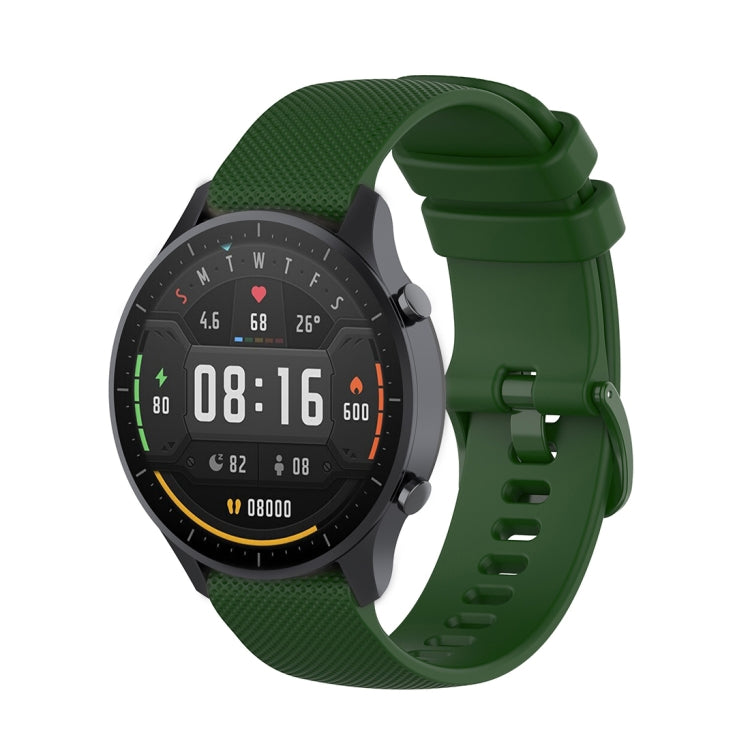 22mm army green silicone watch strap with small plaid texture, pin-and-buckle style