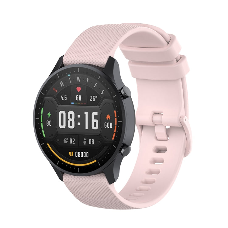 22mm rose pink silicone watch strap with small plaid texture, pin-and-buckle style