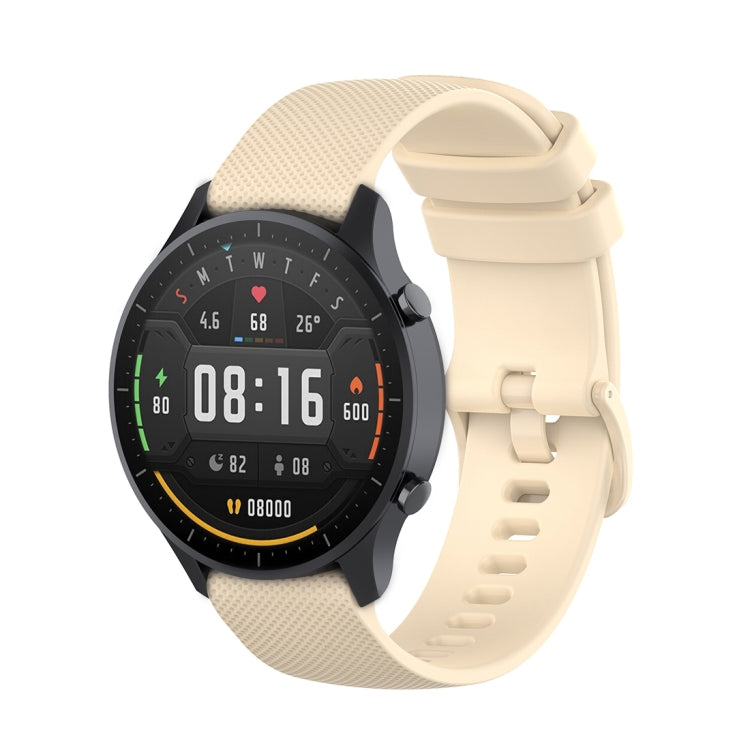 22mm beige silicone watch strap with small plaid texture, pin-and-buckle style