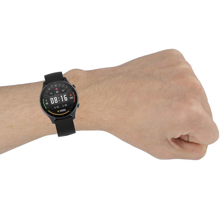 22mm black silicone watch strap with small plaid texture, pin-and-buckle style