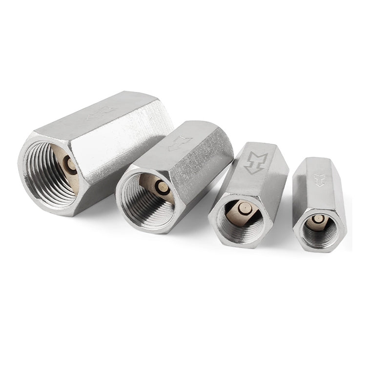 Pneumatic check valve set with hex threaded ports, metal bodies