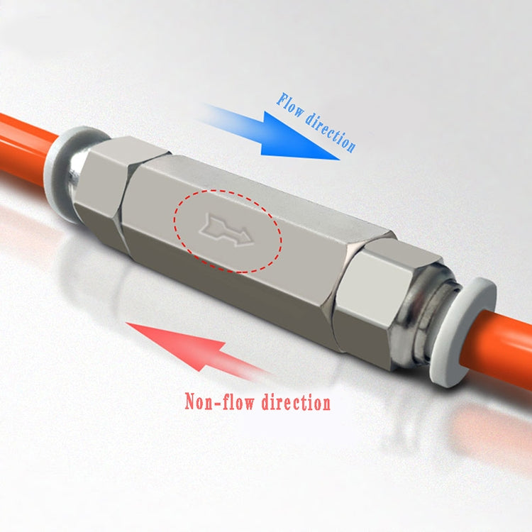 Pneumatic check valve showing flow and non-flow direction arrows