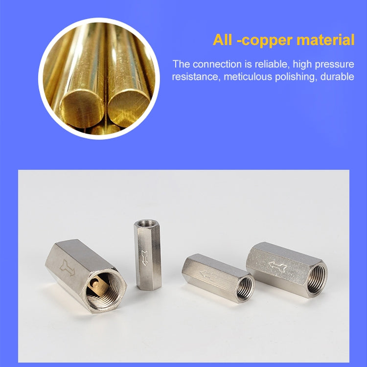 Multiple pneumatic check valves with hex threaded ends and metal construction
