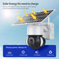 Solar-powered PTZ camera with rooftop panel and mounted dual LED floodlight