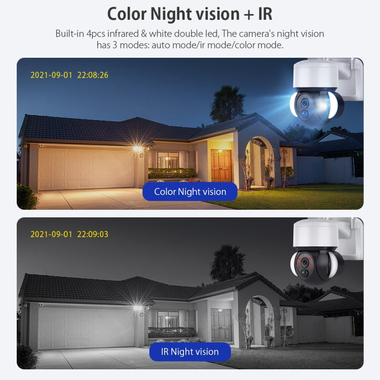 Solar floodlight camera with color night vision and IR night vision modes