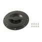 Black round deck hatch cover with star-shaped handle and screw holes