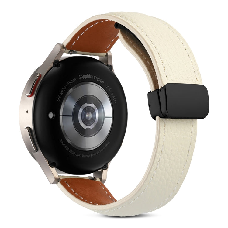 Genuine leather folding buckle watch band, light beige leather with black folding buckle