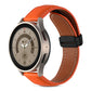 Orange genuine leather watch band with folding buckle and tan stitched edge
