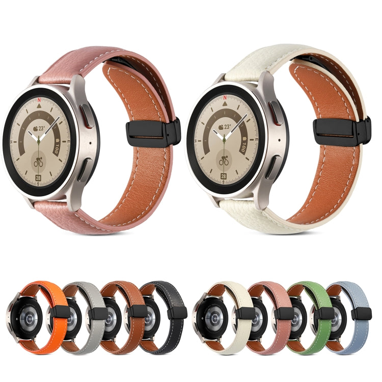 Pair of leather watch bands with folding buckles: pink and cream