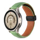 Green genuine leather watch band with folding buckle and tan stitched edge