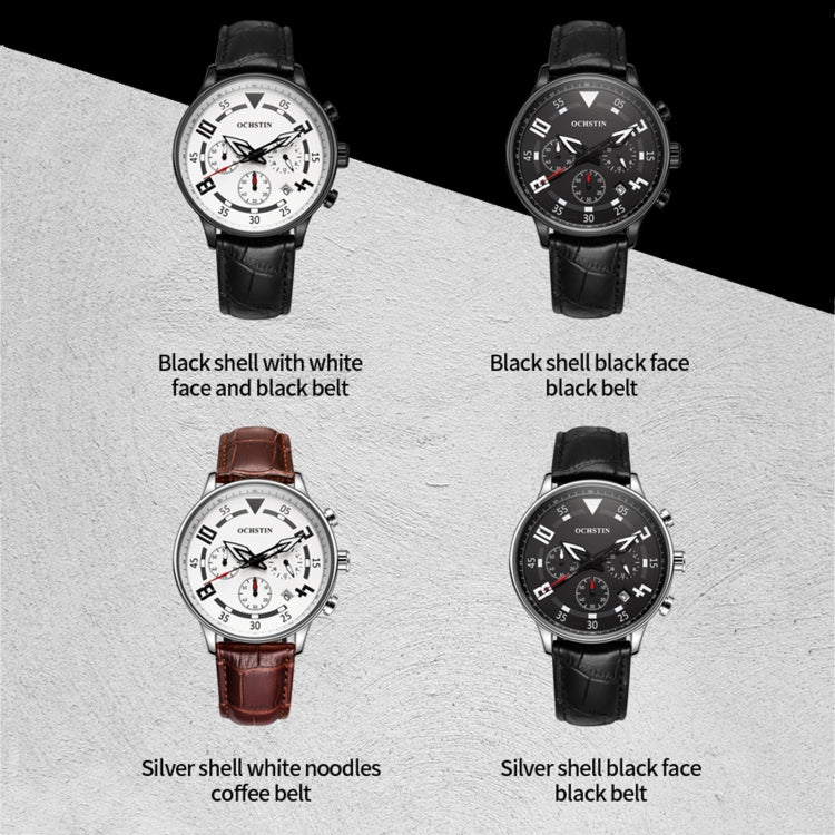 Men's quartz leather watch options featuring white and black dials with leather belts