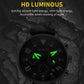 Men's quartz leather watch with luminous green hands on black dial, black strap