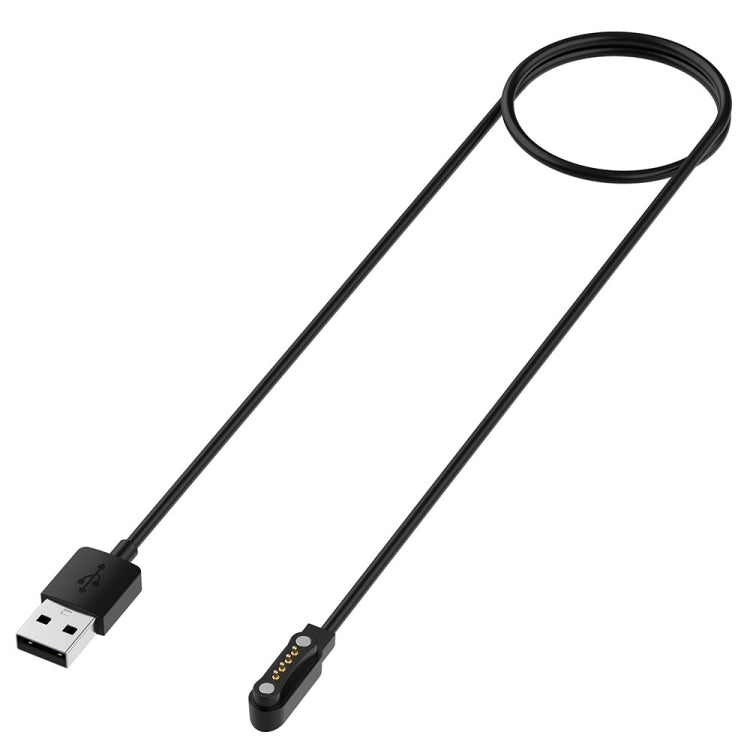 USB-A to magnetic watch charger cable with gold pin contacts on the dock