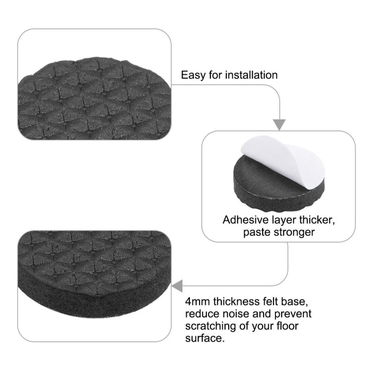 Round black foot pad with adhesive backing and 4mm thick felt noise-reducer base