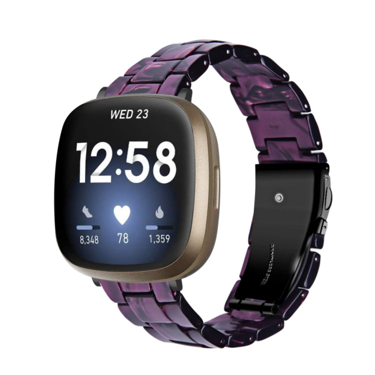 Purple and black resin link watch band with square buckle and metal pins