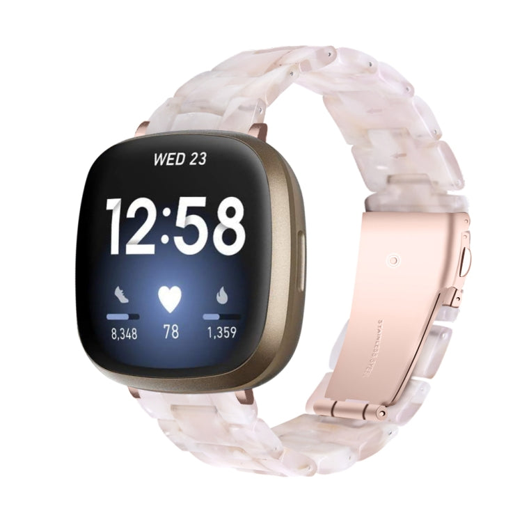 Transparent light resin smartwatch band with pale links and rose-toned center, for Fitbit Versa