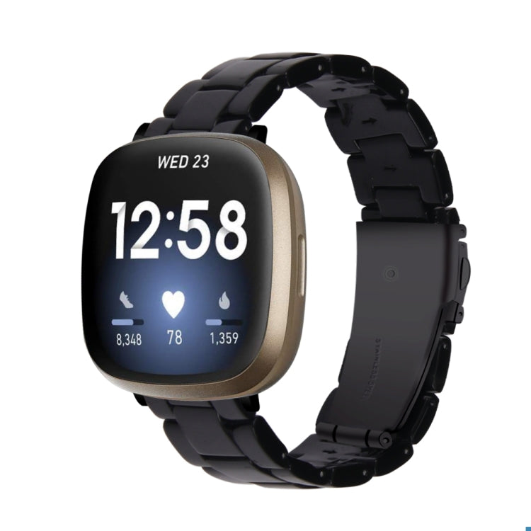 Black resin smartwatch band with interlocking links for Fitbit Versa and Sense