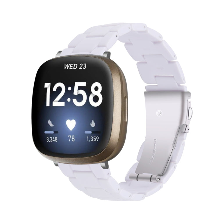 White resin watch band with linked segments and metal clasp for smartwatch
