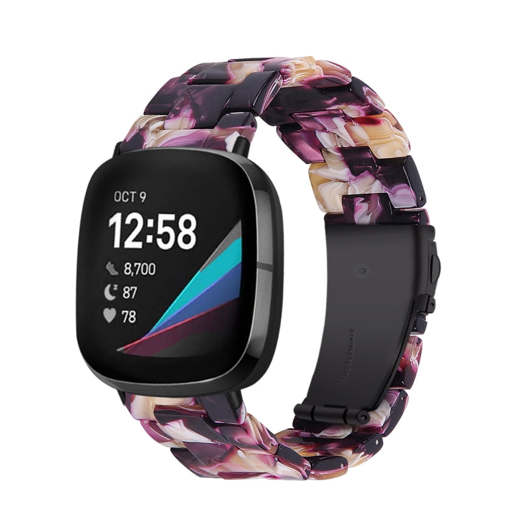Universal resin watch band with purple and pink floral-style links, smartwatch shown