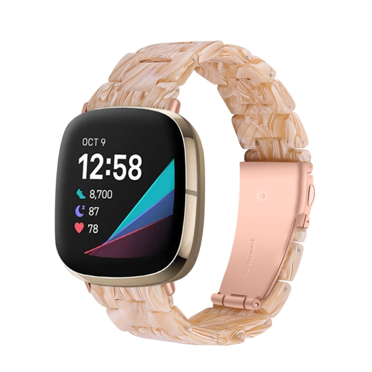 Ivory resin link watch band with molded pattern, side view on smartwatch