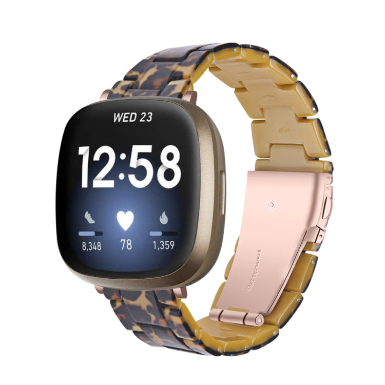 Hawksbill-style resin watch band with two-tone links and metal clasp for smartwatch