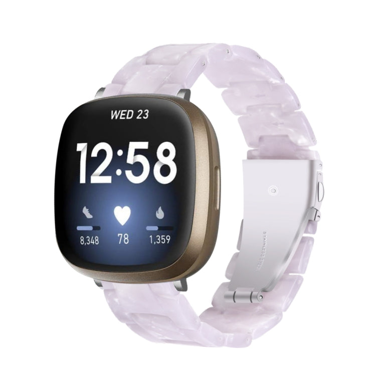 Universal resin watch band with translucent white marble-style links, smartwatch shown