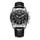 OCHSTIN men’s quartz chronograph watch with black leather strap and silver bezel tachymeter dial