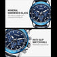 OCHSTIN men’s blue tachymeter watch close-up with detailed subdials and metal bezel