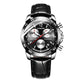OCHSTIN men’s chronograph watch with black leather strap and dark dial with silver markers