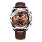 OCHSTIN men’s chronograph watch with brown leather strap and copper-toned dial, silver case