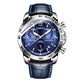 OCHSTIN men’s chronograph watch with blue leather strap and blue dial, silver case