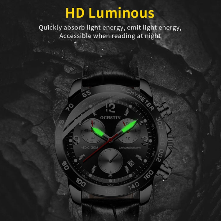 OCHSTIN luminous men’s chronograph watch with black dial and glowing green hands