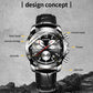 OCHSTIN men’s chronograph watch with black leather strap and black dial, numbered indices