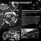 OCHSTIN men’s chronograph watch with black leather strap and dark dial with red seconds hand