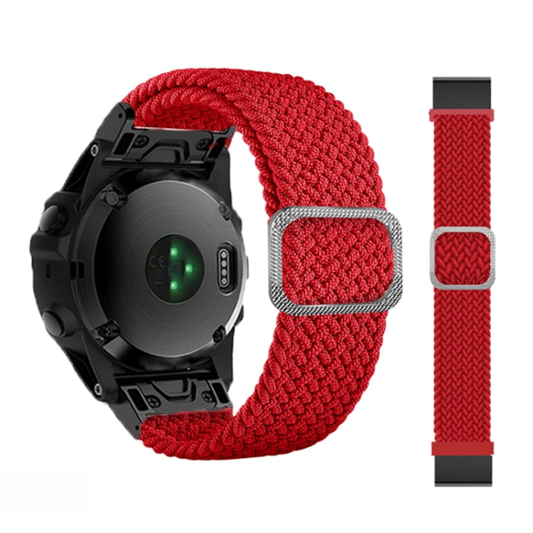 Adjustable red braided nylon watch band with square clasp and black buckle, for Garmin Fenix 7X