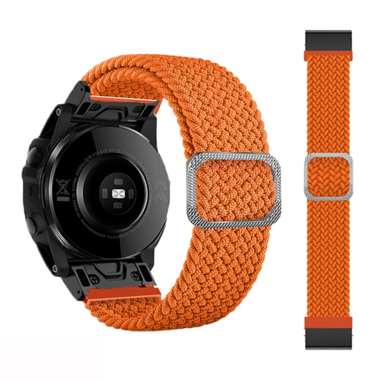 Adjustable orange braided nylon watch band with square clasp and black buckle, for Garmin Fenix 7X