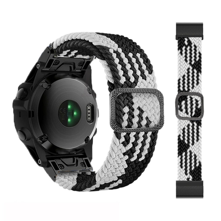 Adjustable black and white braided nylon watch band with square clasp and black buckle, for Garmin Fenix 7X