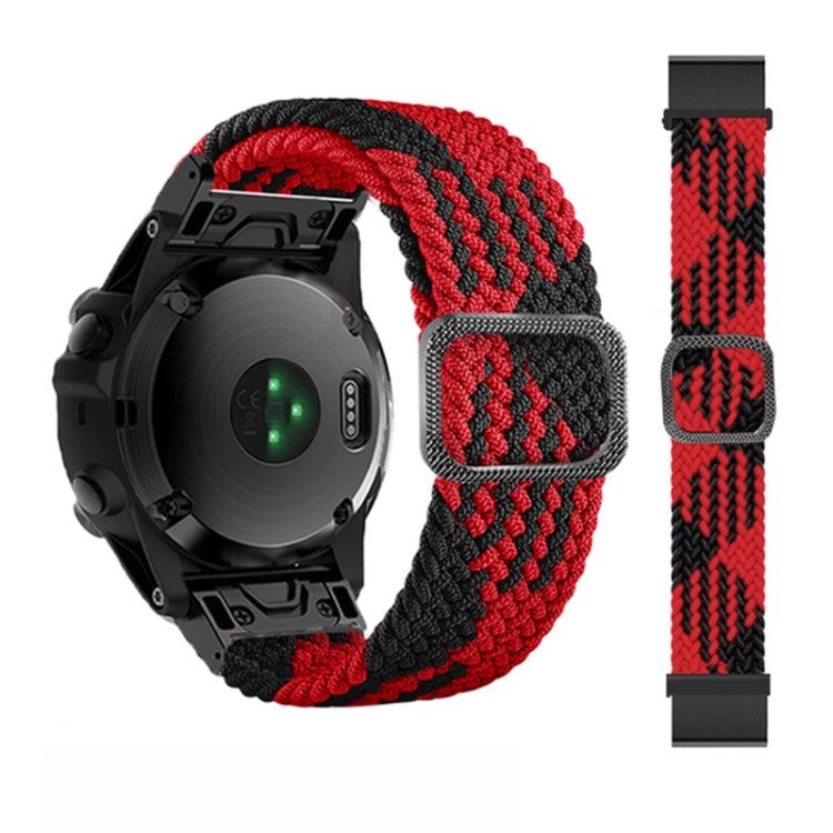 Adjustable red and black braided nylon watch band with square clasp and black buckle, for Garmin Fenix 7X