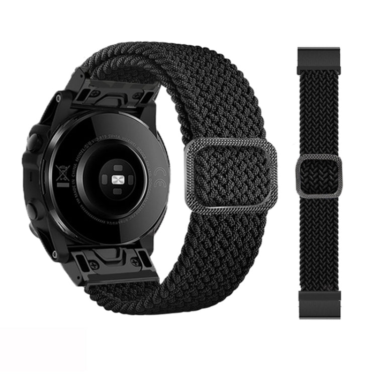 Adjustable dark gray braided nylon watch band with square clasp and dark buckle, for Garmin Fenix 7X