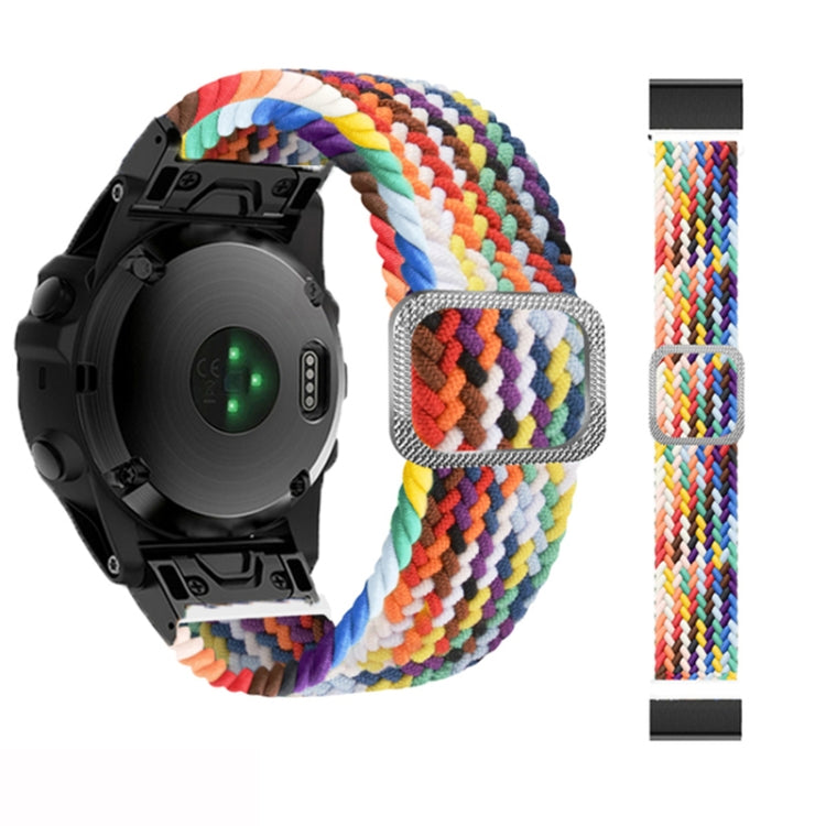 Adjustable rainbow braided nylon watch band with square clasp and black buckle, for Garmin Fenix 7X