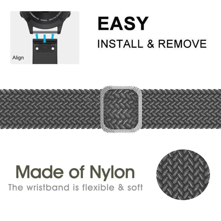Gray braided nylon watch band with textured buckle pad