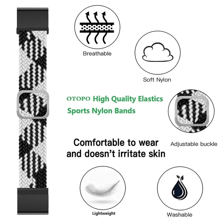 Black and white zigzag braided nylon watch band with adjustable buckle