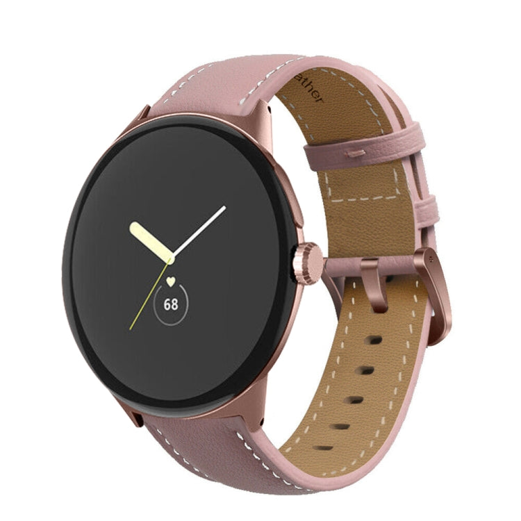 Pointed Tail Stitching Genuine Leather Watch Band, For Google Pixel Watch 5 / 4 / 3 / 2 / 1 41mm