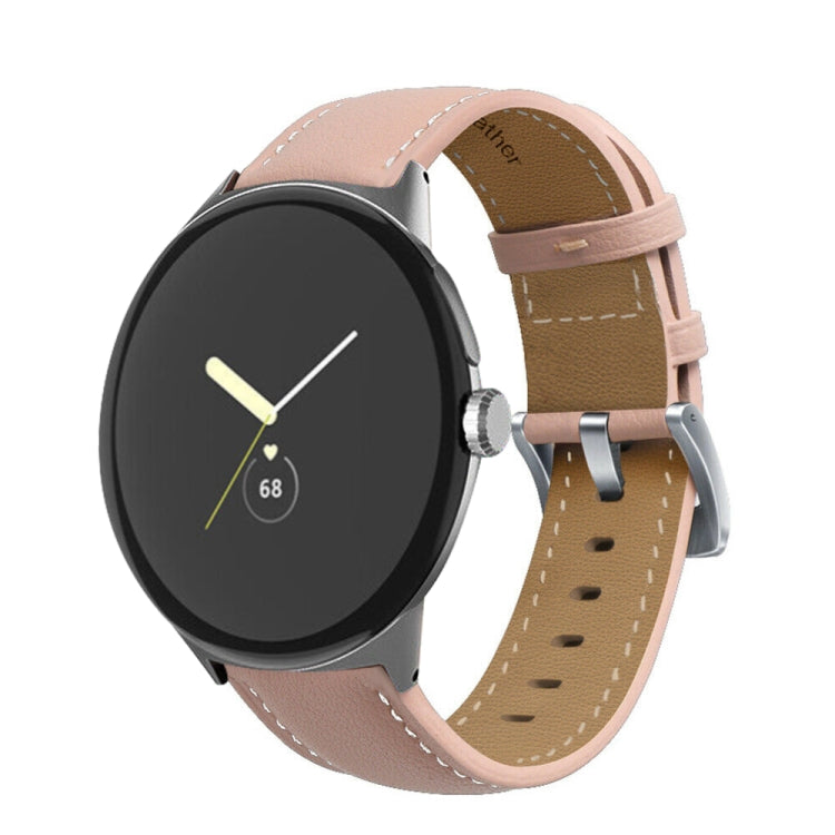 Pointed Tail Stitching Genuine Leather Watch Band, For Google Pixel Watch 5 / 4 / 3 / 2 / 1 41mm