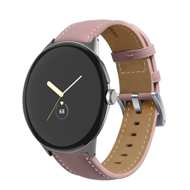 Pointed Tail Stitching Genuine Leather Watch Band, For Google Pixel Watch 5 / 4 / 3 / 2 / 1 41mm