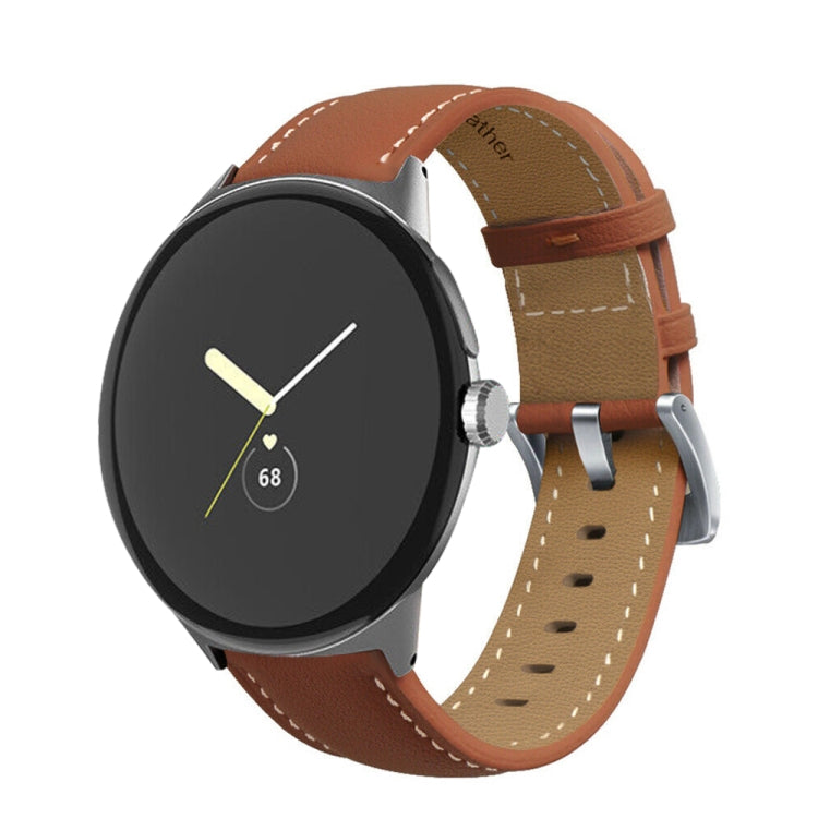 Pointed Tail Stitching Genuine Leather Watch Band, For Google Pixel Watch 5 / 4 / 3 / 2 / 1 41mm