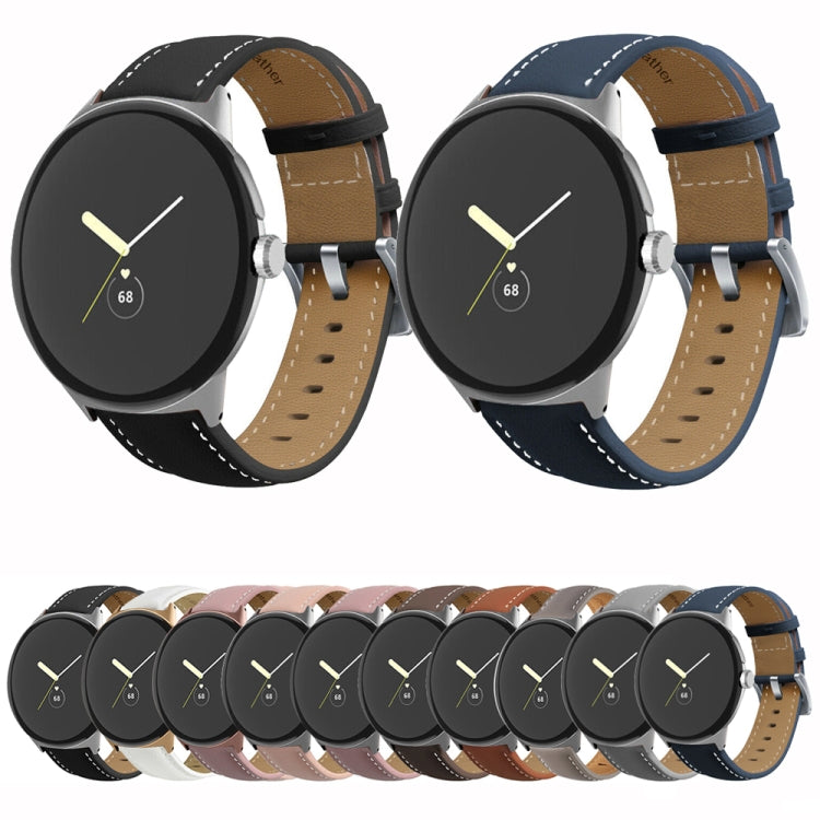 Pointed Tail Stitching Genuine Leather Watch Band, For Google Pixel Watch 5 / 4 / 3 / 2 / 1 41mm